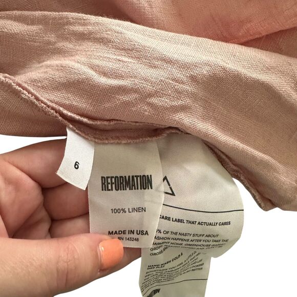 REFORMATION Playa Linen Cutout‎ Mini Dress Light Pink Sz 6 - Picture 5 of 5